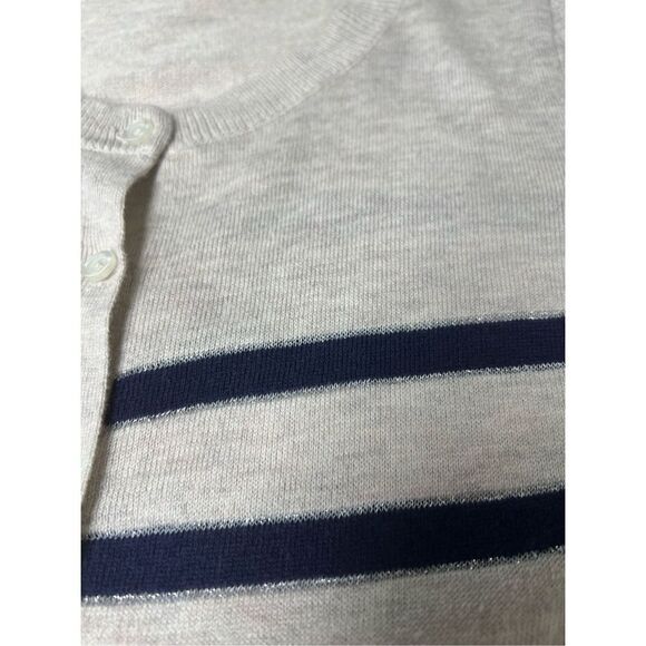 Old Navy Beige Navy Nautical Stripe Silver Lurex Accent Cardigan Sweater Size XS - Picture 7 of 12